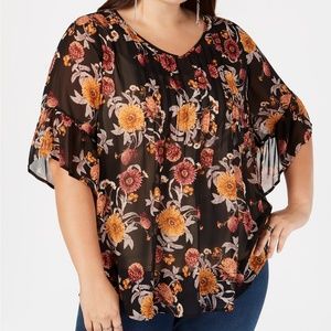 NWT Style&Co Plus Size Floral Flutter-Sleeve Top